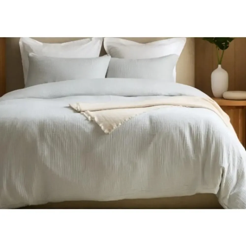 NEW Quince 100% Organic KING Cotton Airy Gauze Duvet Cover + Shams  MIST